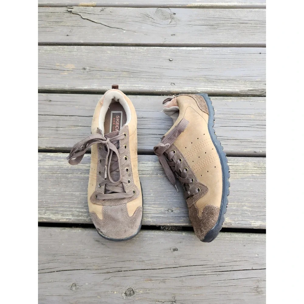 Skechers Jammers Sneakers Tan Brown Leather Suede‎ Lug Sole Low Top 46047 Size 9